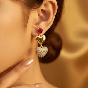 Sparkling Gold Heart Earrings